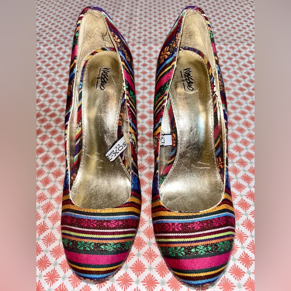 Mossimo multicolor textile Baja pattern wedge platform heels women’s size 8.5 - Picture 4 of 11